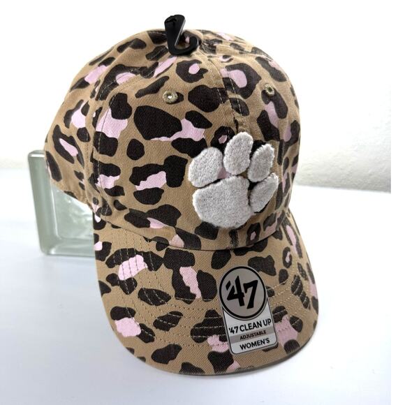 Clemson Tigers '47 Khaki Pink Leopard Paw Print Hat Cap Bagheera Clean Up - Picture 1 of 5